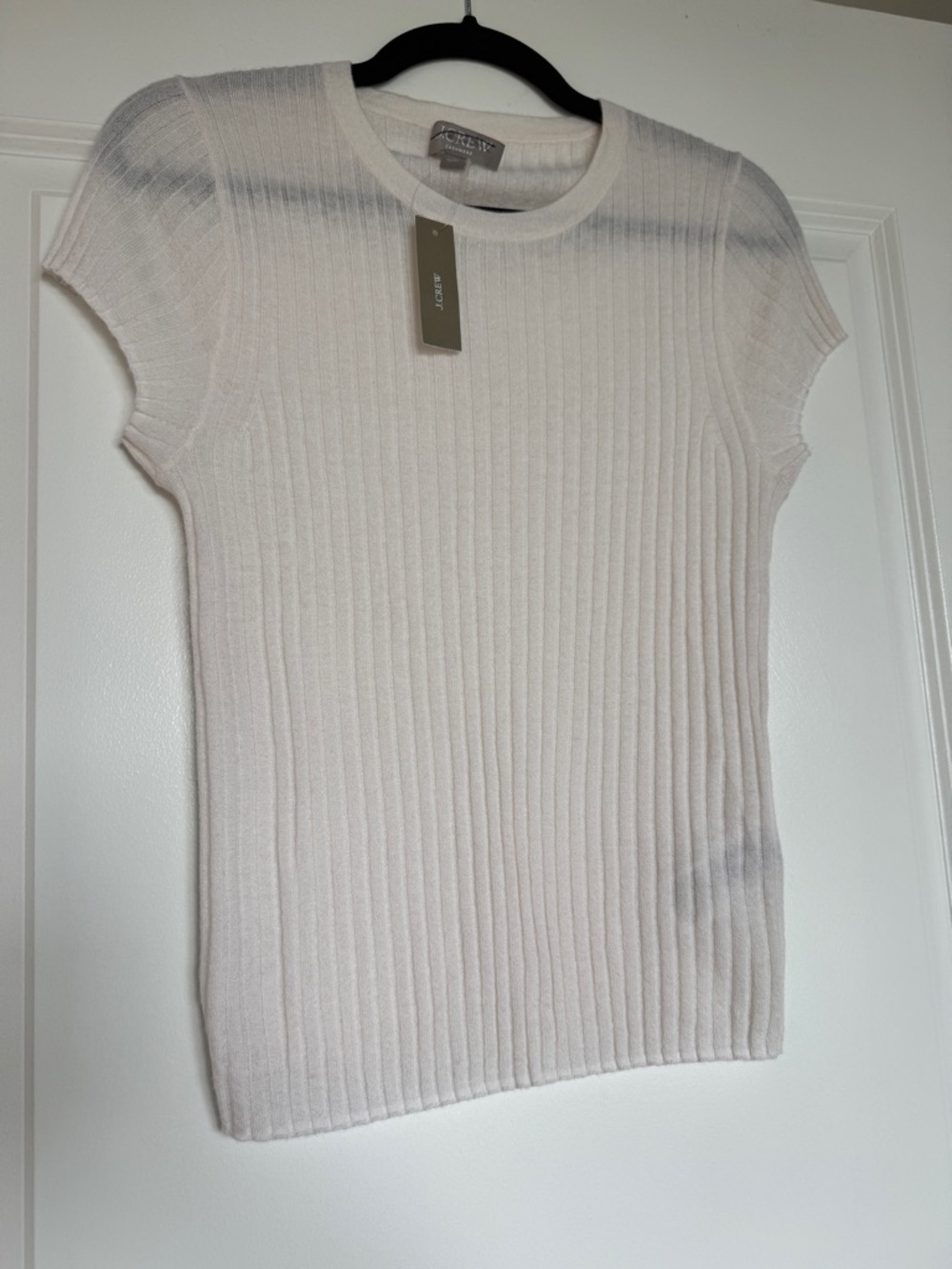 NWT J. CREW New Ribbed Featherweight 100% Cashmere T-shirt Snow White M *NOTE* - Picture 2 of 12